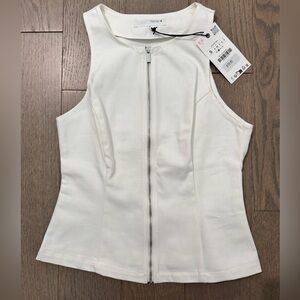NWT Zara white denim zip up top